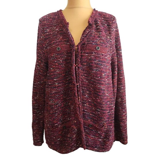 J. Jill Womens Open Front Knit Burgendy Cardigan Size XL - Picture 1 of 9